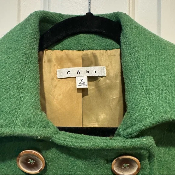 CAbi Cropped Pea Coat Wool Blend in Green - Picture 4 of 10